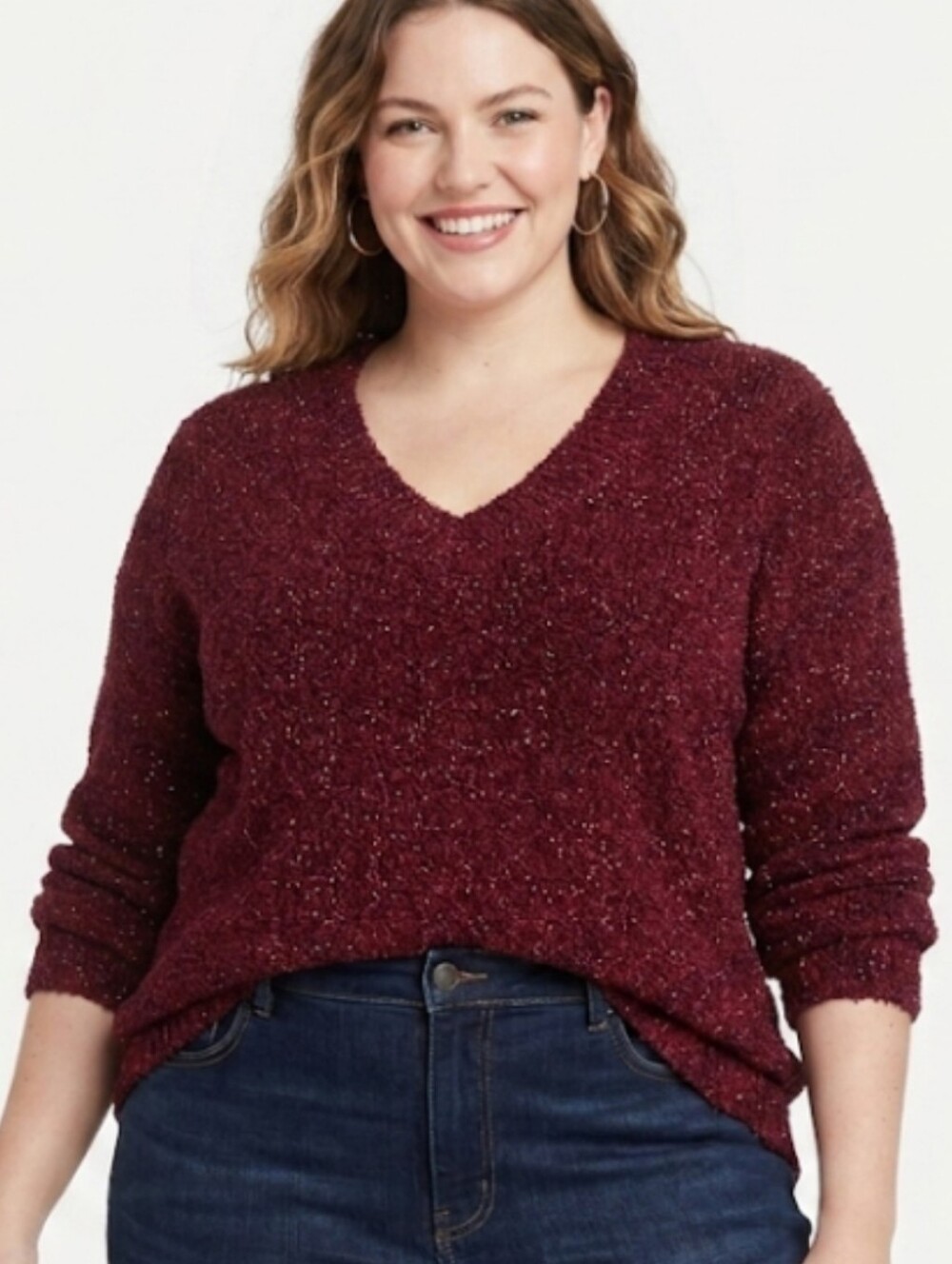 Ava & Viv Shimmer V-Neck Pullover Sweater